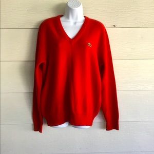 Lacoste made in France v neck sweater red